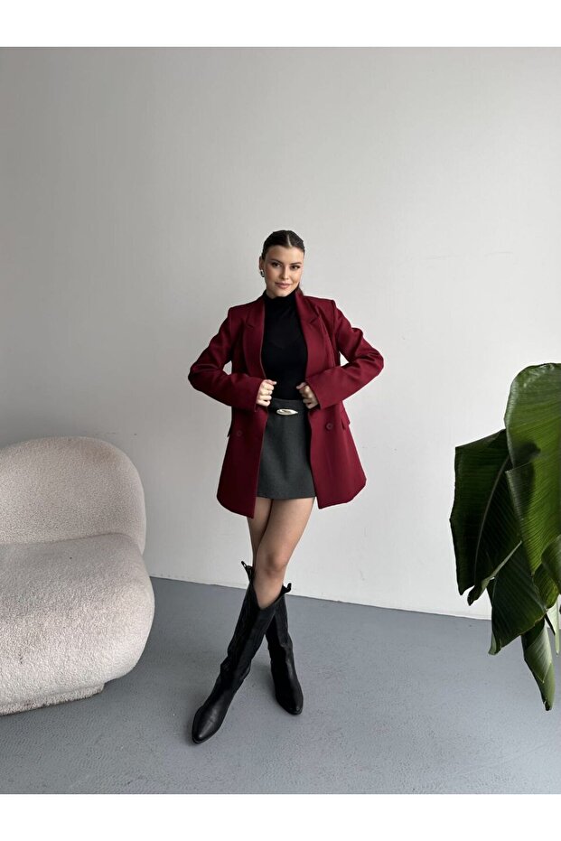 جاكيت بليزر طويل بتفاصيل 4 أزرار - 5