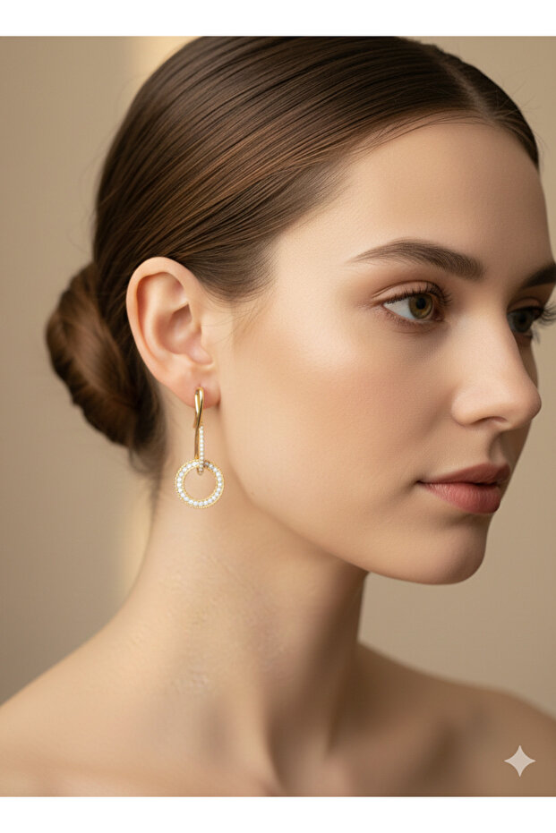 Xuping Zircon Stone Dangle Hoop Detailed Earrings