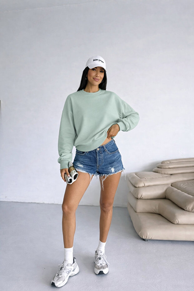 Mint Green 2 Thread O Oversized Basic Sweatshirt - 2