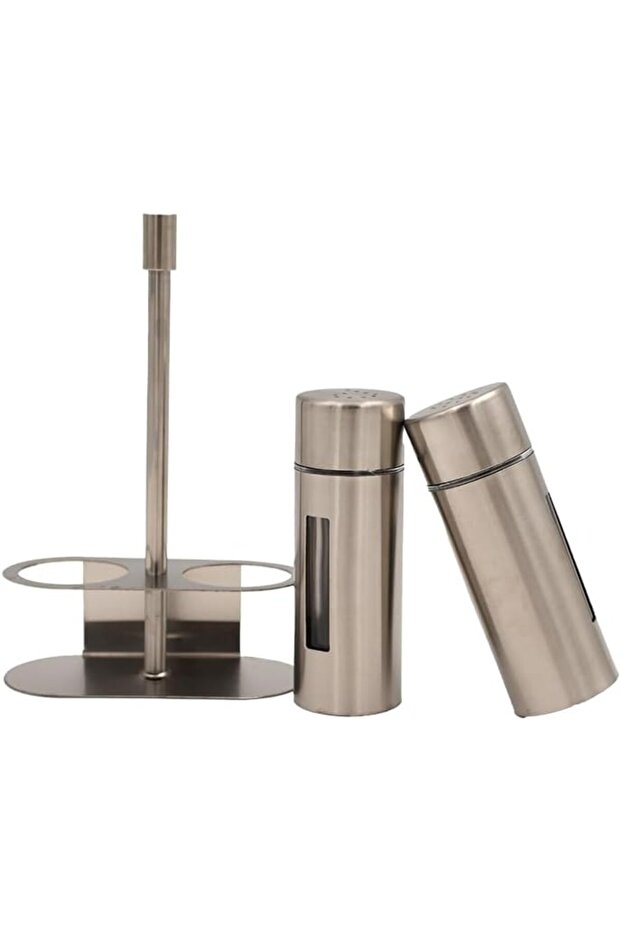 Premium Stainless Steel Salt & Pepper Shaker Set with Modern Holder Stand