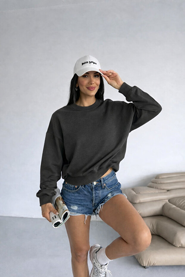 سترة رياضية أساسية باللون الرمادي الفحمي 2 إنترنيت أو قصة فضفاضة - 3