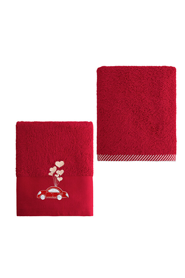 Crush 100% Cotton Embroidered 2-Piece Hand Towel Set Red 50X90 Red