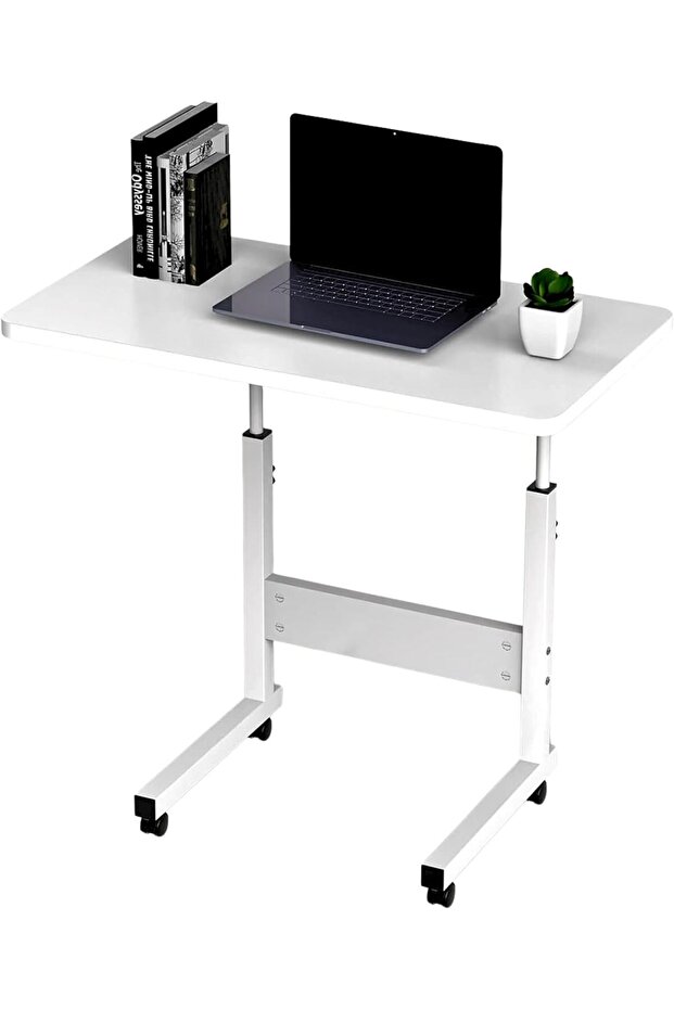 Adjustable Laptop Desk with Wheels – Portable Rolling Table, Metal Frame