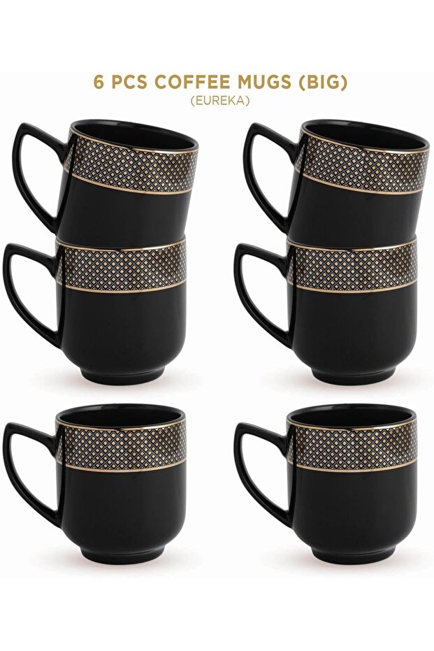 Eureka Collection Coffee Mugs in Black (300ml) Real Gold Plated