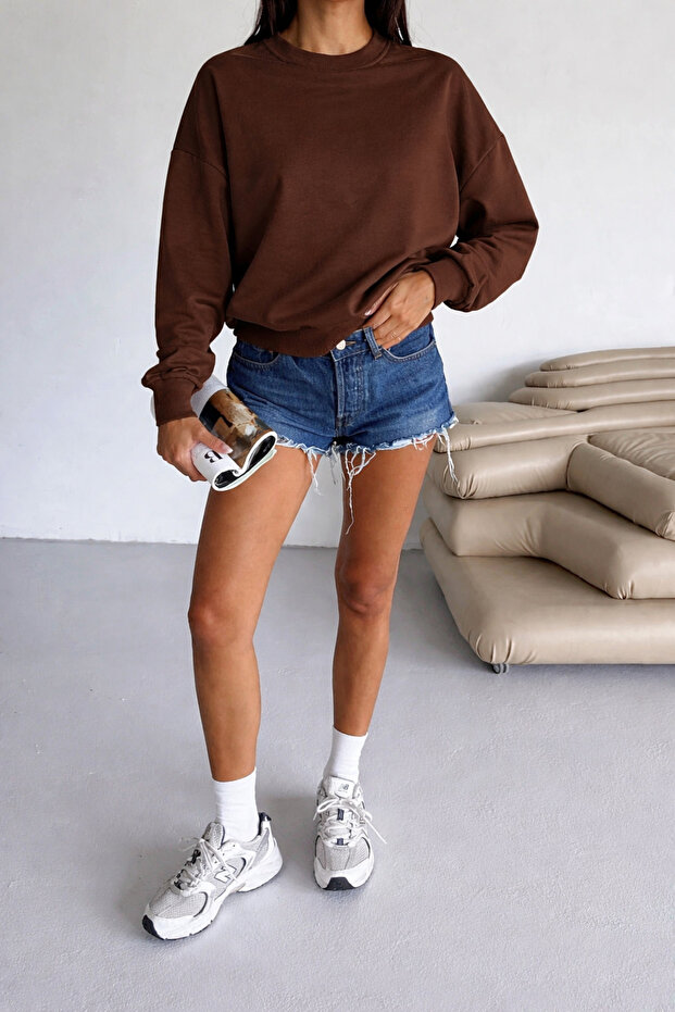 سترة رياضية أساسية باللون البني 2 إنيريت O قصة فضفاضة - 4