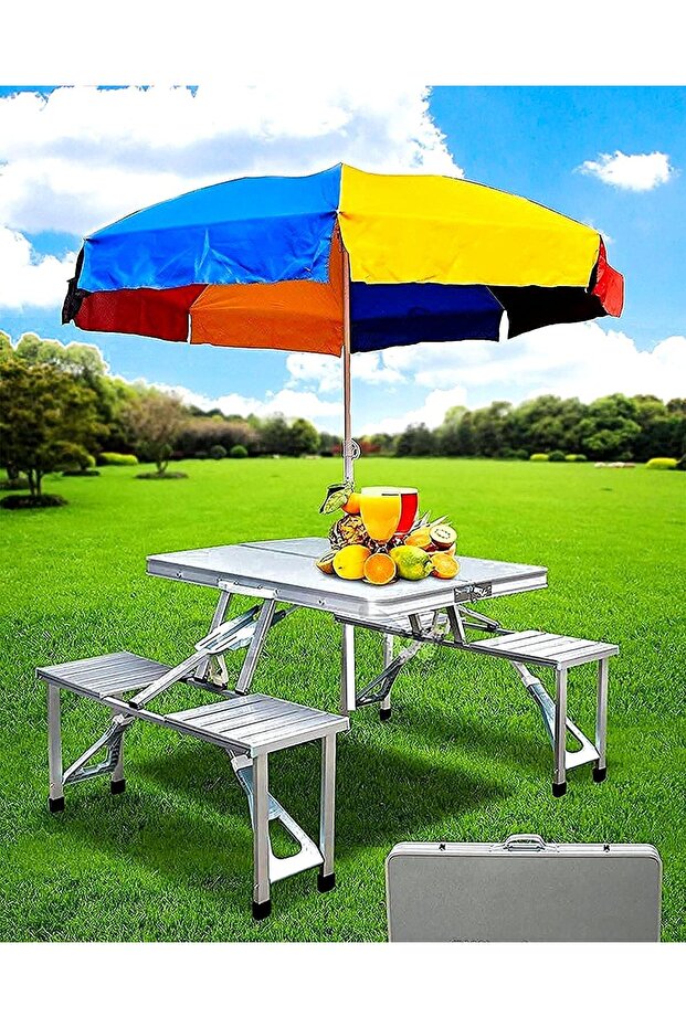 Foldable Table with Stools – Portable Folding Camping Table, Lightweight Outdoor & Kitchen Table - 2