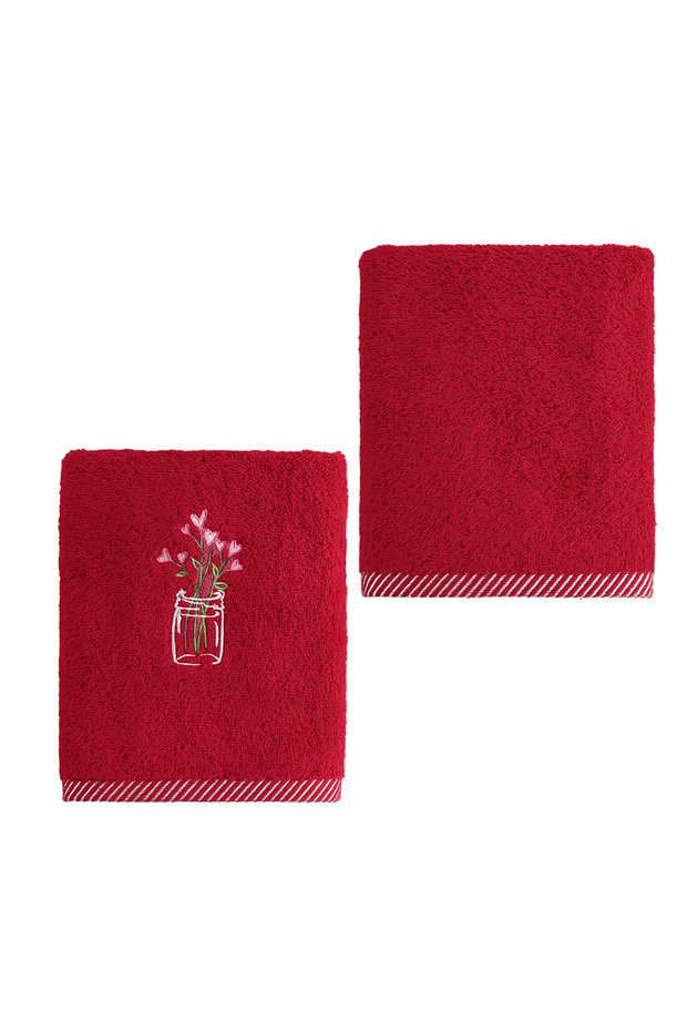 Aria 100% cotton embroidered 2-piece hand towel set red 50x90 red