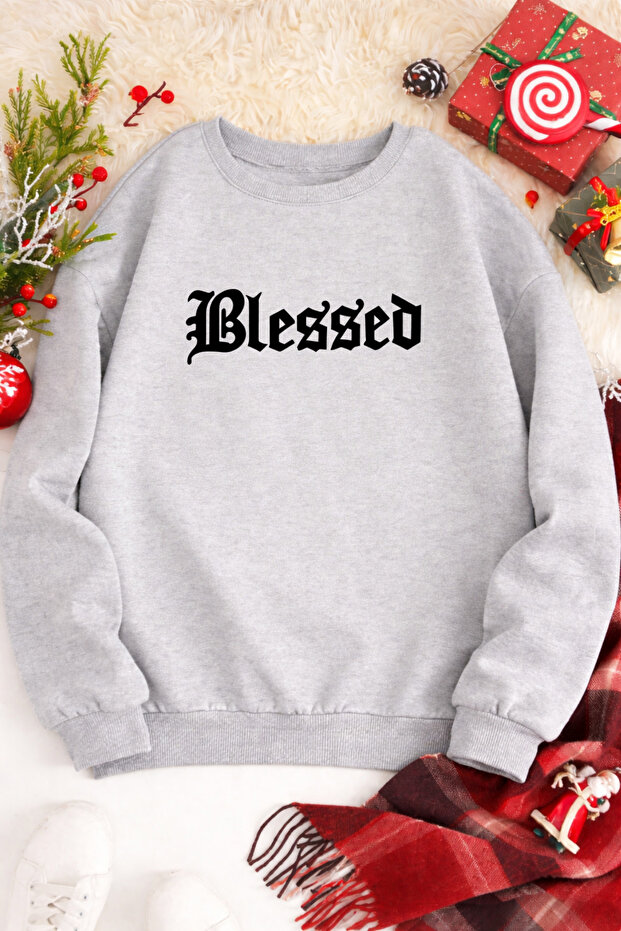 سويت شيرت للجنسين قصة فضفاضة قطن مطبوع سويت شيرت Blessed