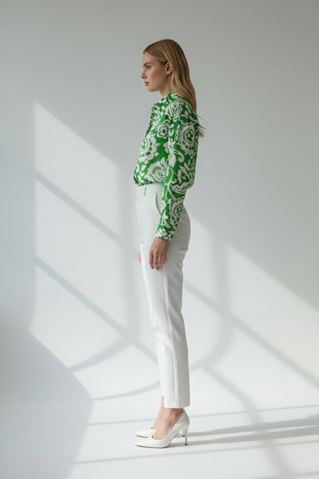 Kadın Uzun Kollu Desenli Basic Gömlek - 5