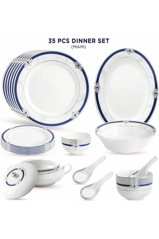 Miami Collection 35 Pcs Dinner Set Platinum Plated