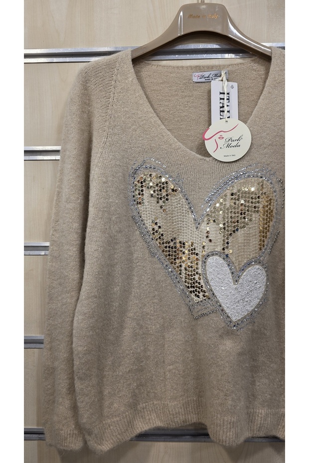 سترة من صوف الألبكا بنمط قلب مزينة بالترتر - 2