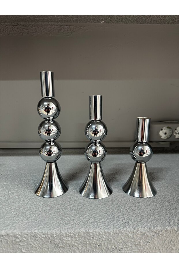 Mia 3’Lü Krom Şamdan Mumluk - 3