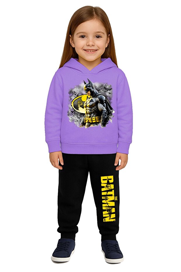Batman Printed Children's Tracksuit Set 3 Thread Count Fleece-Lined Cotton Fabric Hooded
