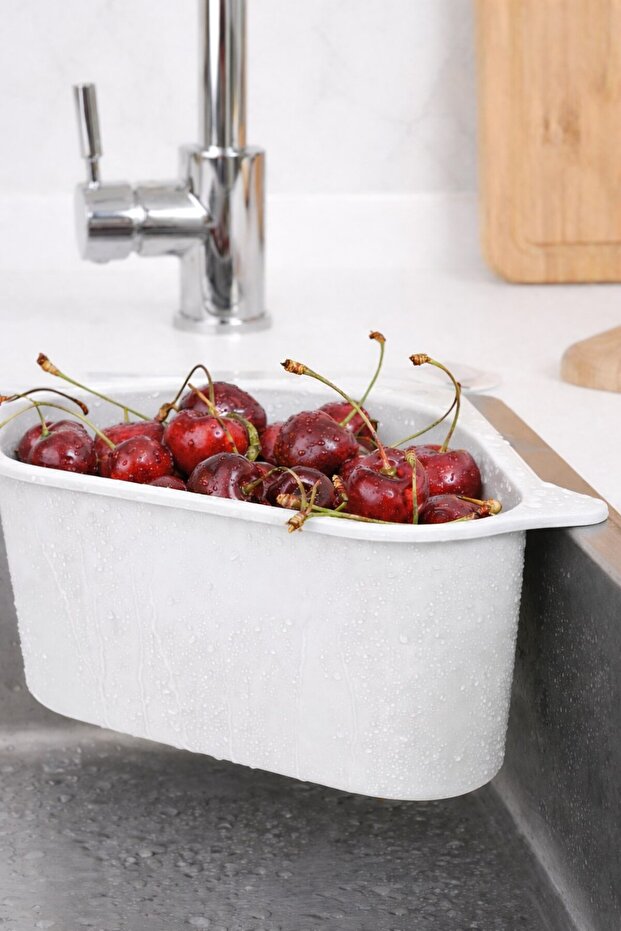 مصفاة حوض المطبخ على شكل مثلث مع مصاصة، مصفاة زاوية لحوض المطبخ باللون الأبيض - 2