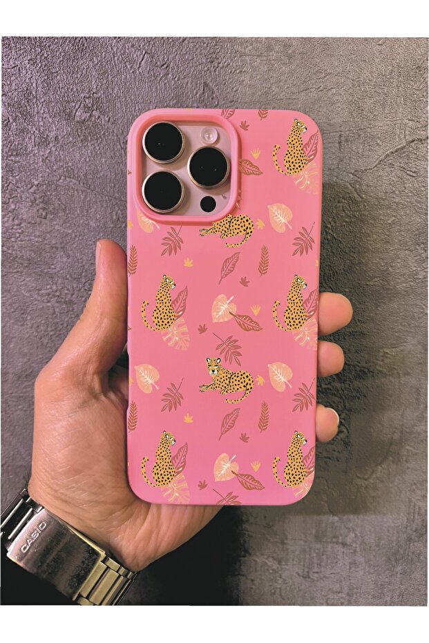 حافظة بنمط الفهد الوردي متوافقة مع آيفون 16 برو ماكس - 1