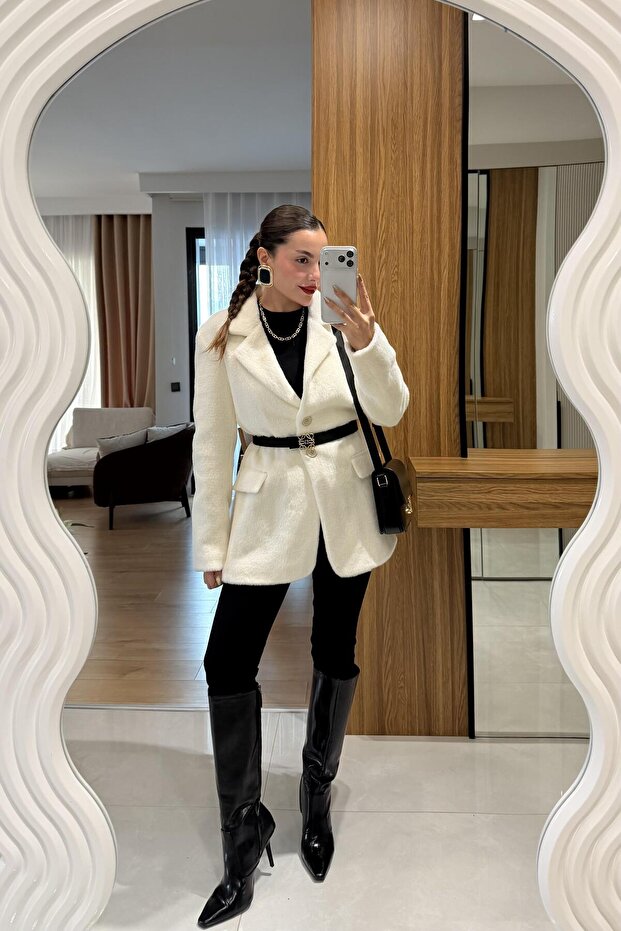 Marcella Beyaz Dokulu Blazer - 5