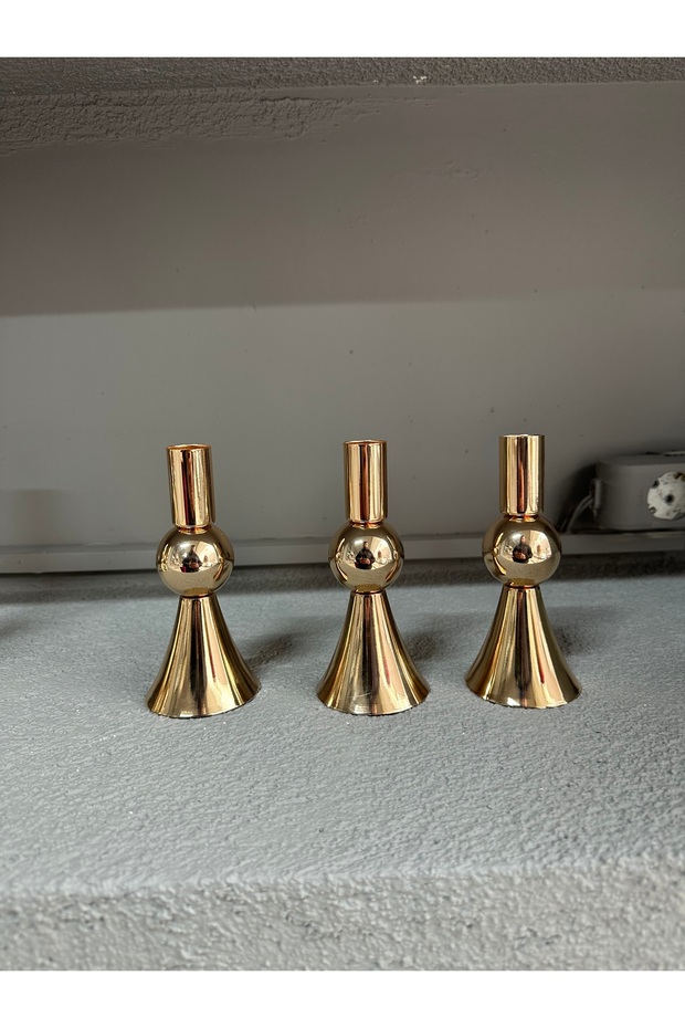 3’Lü Mini Gold Şamdan Mumluk - 3