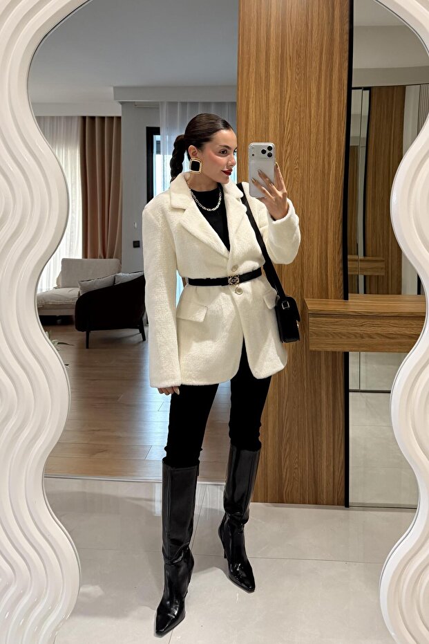 Marcella Beyaz Dokulu Blazer - 2