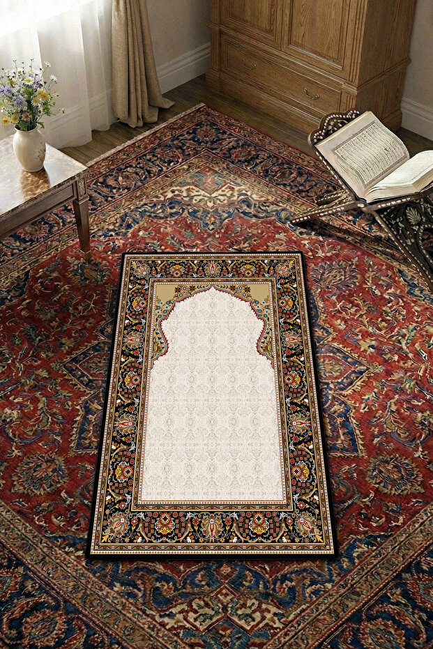 Non-Slip Sole Faux Fur Soft Prayer Rug 75x120 cm Stain Resistant Cushioned Prayer Mat