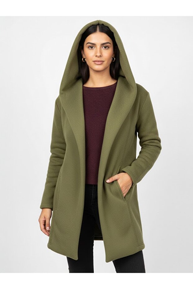 Wearable Tv Blanket with Hooded Pocket Khaki Unisex 3 Yarns Ş Fleece-Lined Cashmere Look