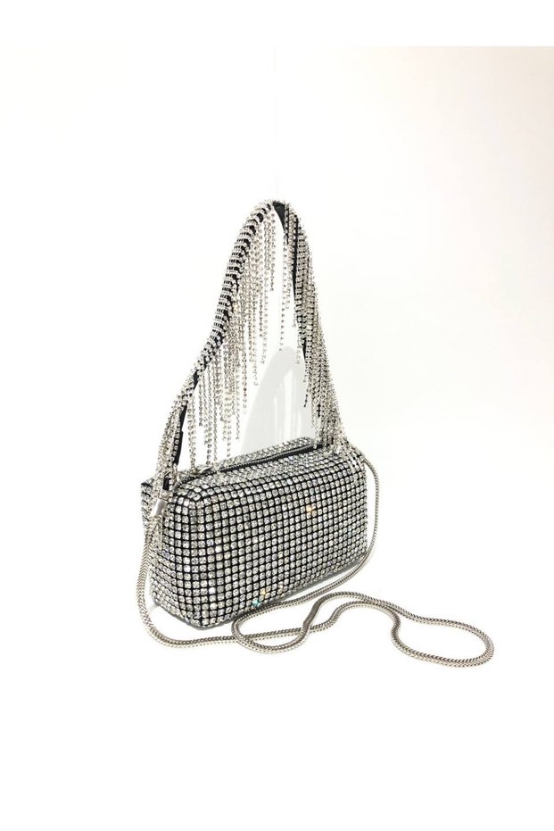 Women's Stone-Embellished Imported Evening Dress Bag Portfolio Bag Black Color