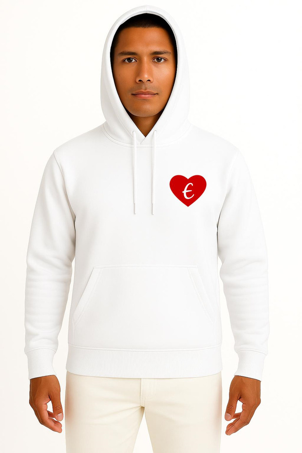 Hooded Valentine's Day Special Heart Inside Letter E Pocket B Printed Unisex Sweatshirt