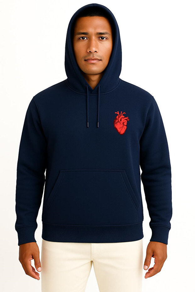 Hooded Real Heart Pocket Printed Unisex Sweatshirt