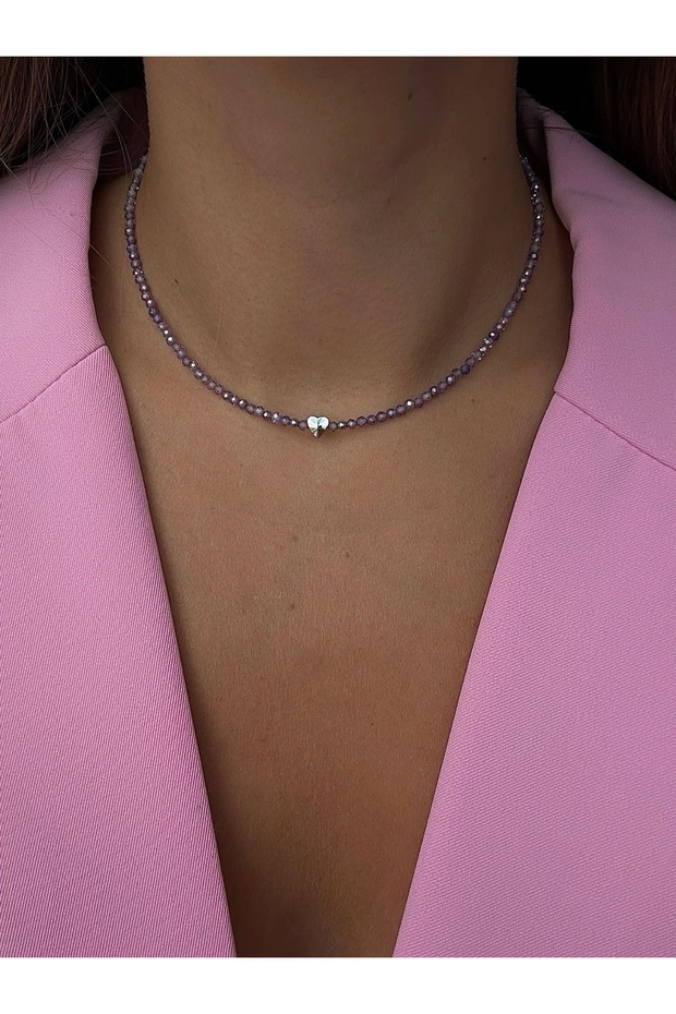 Thin Purple Crystal Gold Heart Necklace