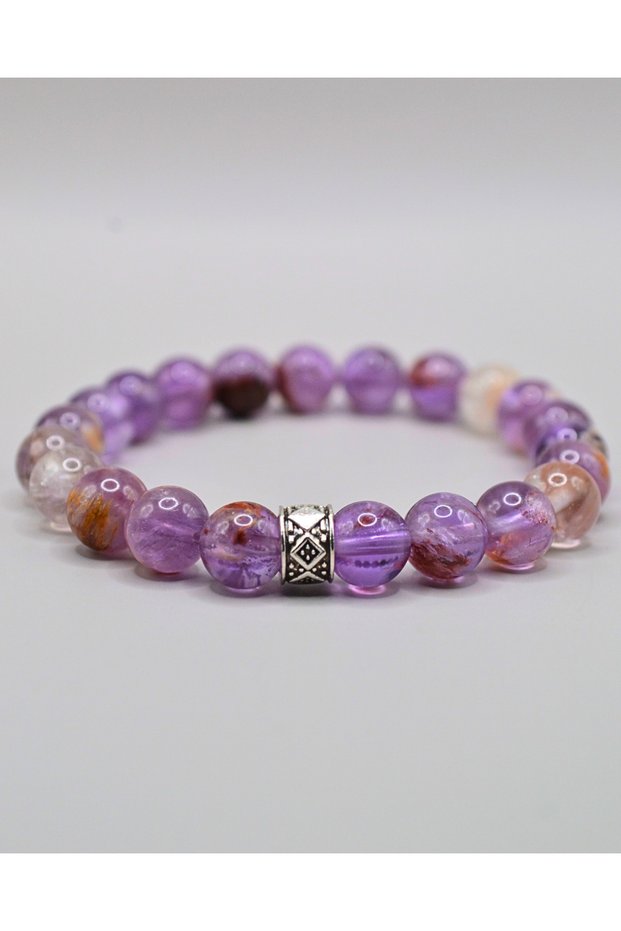 Super Seven Natural Stone Bracelet – Multi-Mineral Crystal Unisex Purple-Lilac 8mm