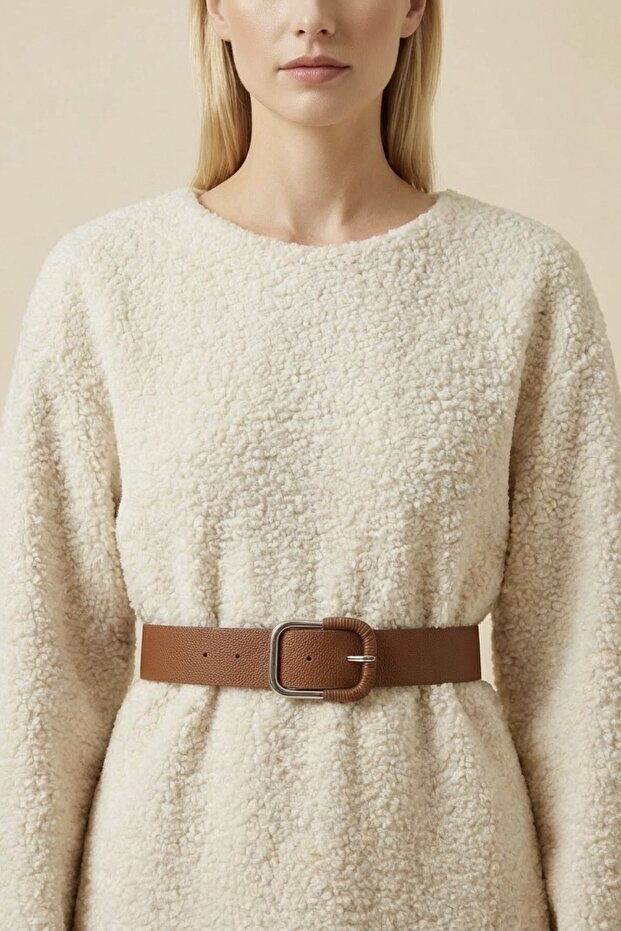 Kemerli Kalın Buklet Kazak - 4