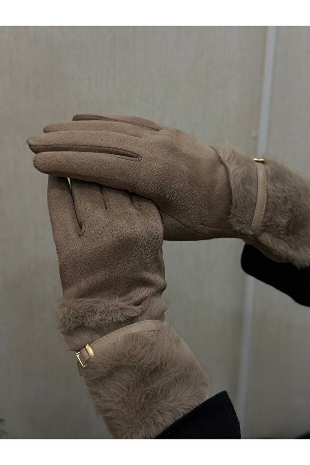BEJ KÜRKLÜ DOKUNMATİK ELDİVEN - 2