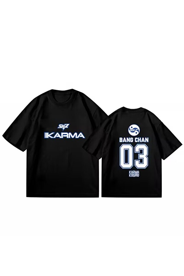 تي شيرت SKZ Karma مطبوع للجنسين قصة فضفاضة