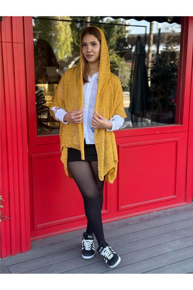 Yellow Color Hooded Mercerized Cardigan