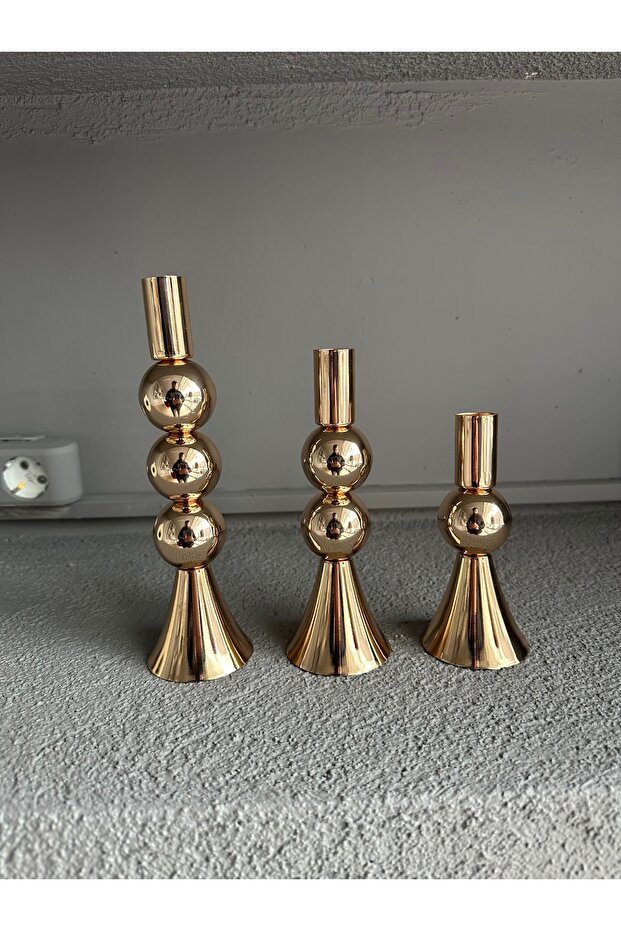 Mia 3’Lü Gold Şamdan Mumluk - 3