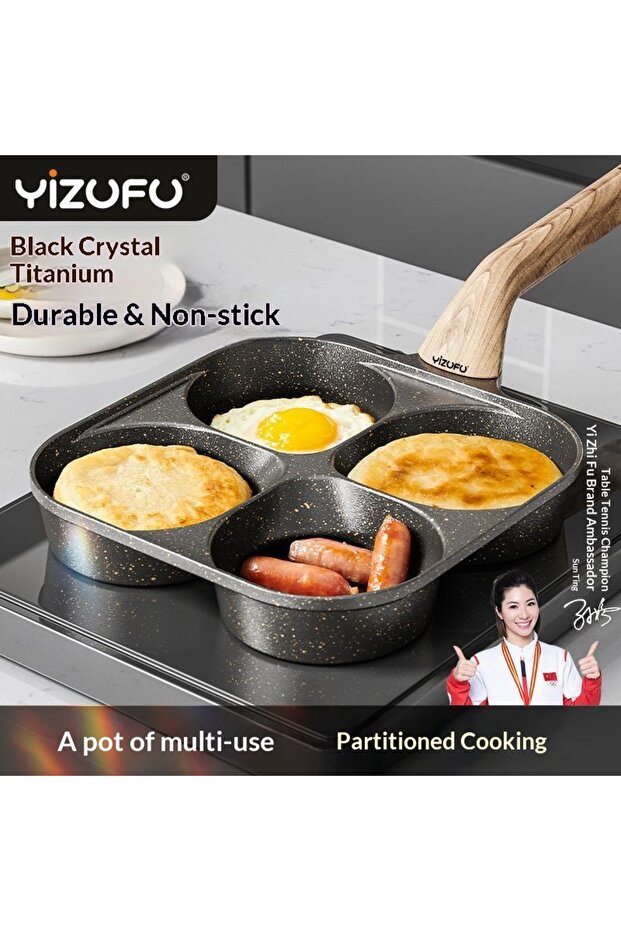 4-Hole Egg Pan 18cm Grey - Nonstick Granite Coated Breakfast Maker