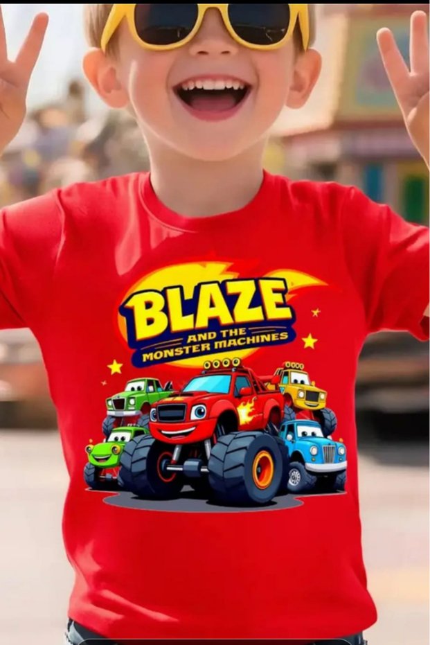 Blaze Cars Printed Unisex Children's T-Shirt