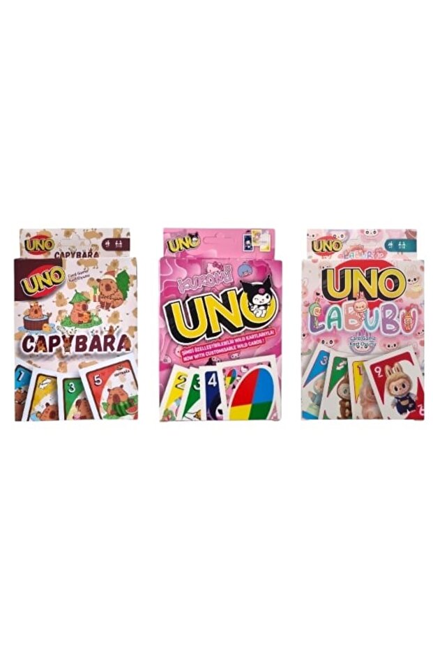 Capybara Uno + Kuromi Uno + Labubu Uno Game Cards Set of 3