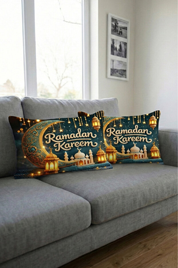 غطاء وسادة مزخرف بنمط ثلاثي الأبعاد بتصميم هلال رمضان، مجموعة من قطعتين مقاس 30x50