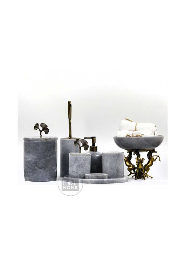 Decorative Gray Marble Bathroom Set 8-Piece Design Set with Antique Accessories\Marble Set