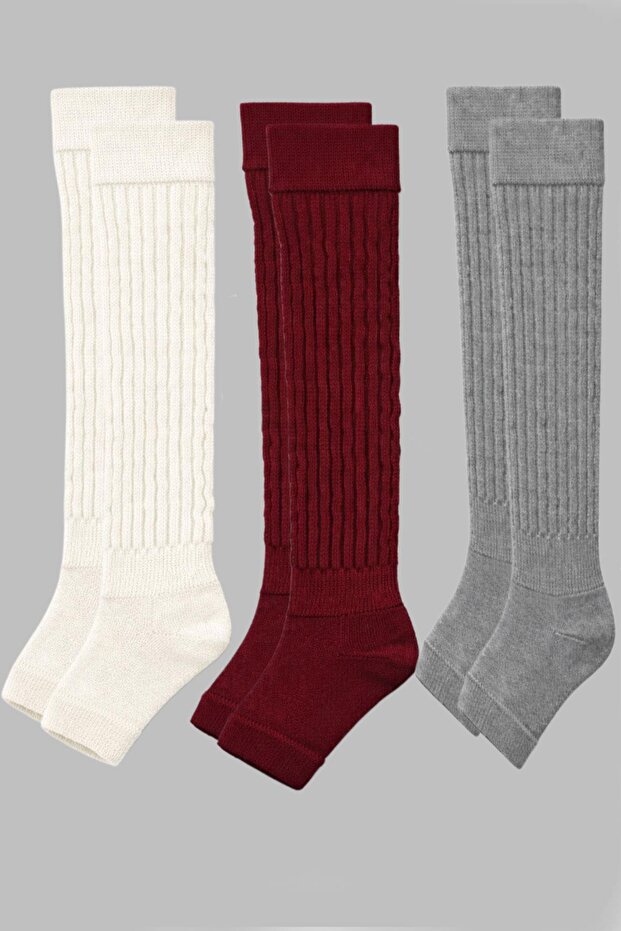 3 Pairs of Fingerless, Thick Ribbed, Above-Knee Leggings with Cotton Content