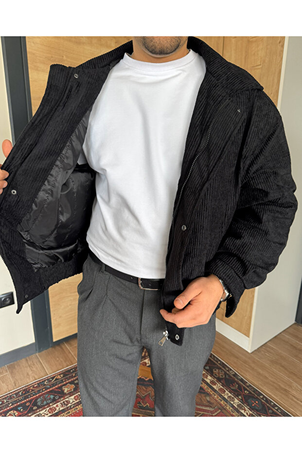 Erkek Kadife Bomber Mont Oversize Astarlı - 4