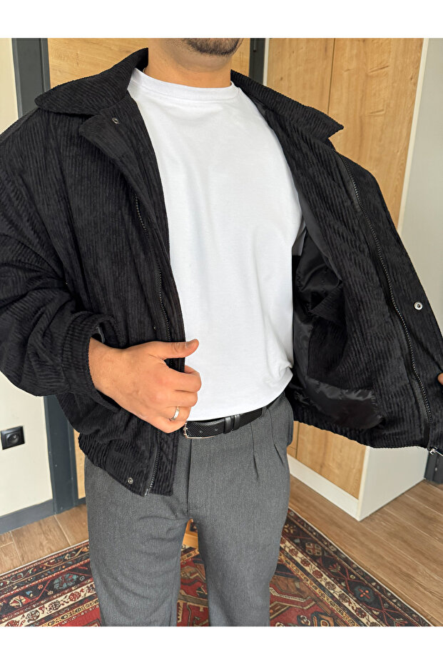 Erkek Kadife Bomber Mont Oversize Astarlı - 3