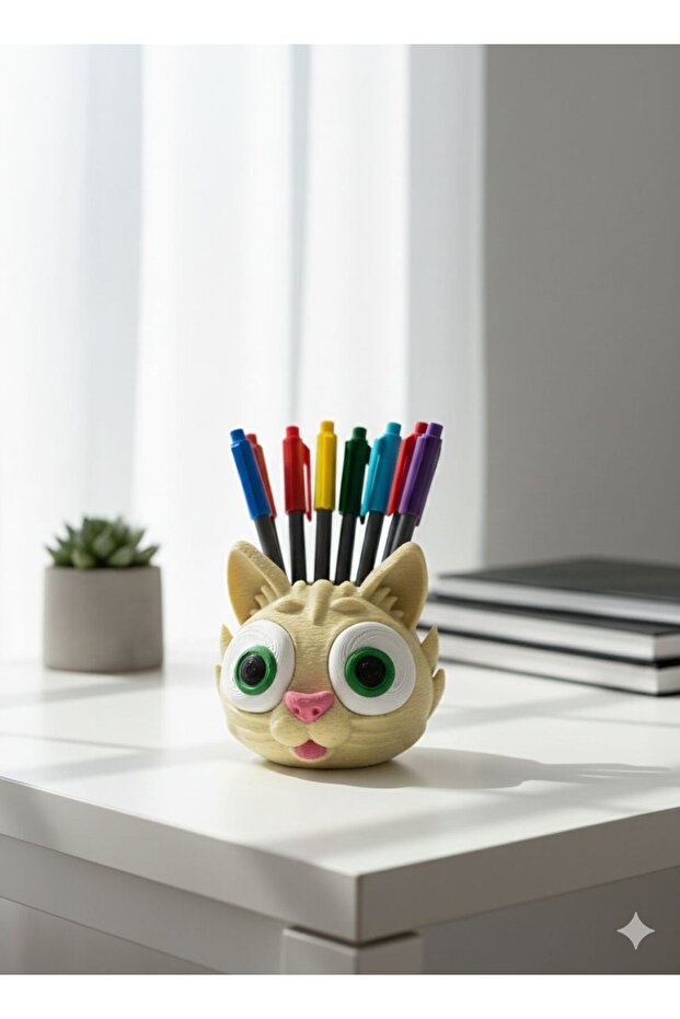 3D Design Cute Cat Pen Holder - Office and Desktop Organizer Gift Cat Figure