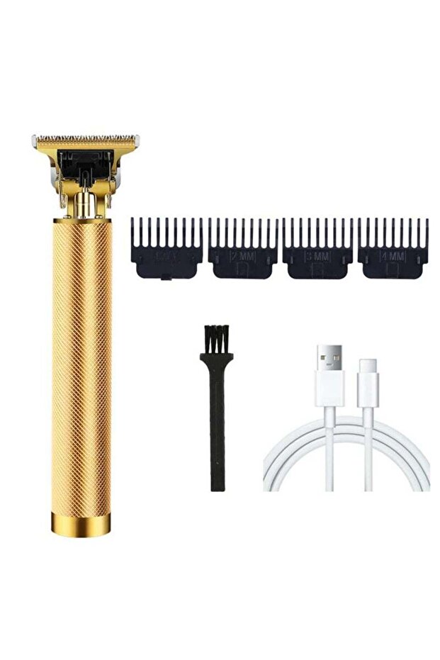 Cordless Gold Hair Trimmer for Men, Low Noise T-Blade Edgers with 4 Combs