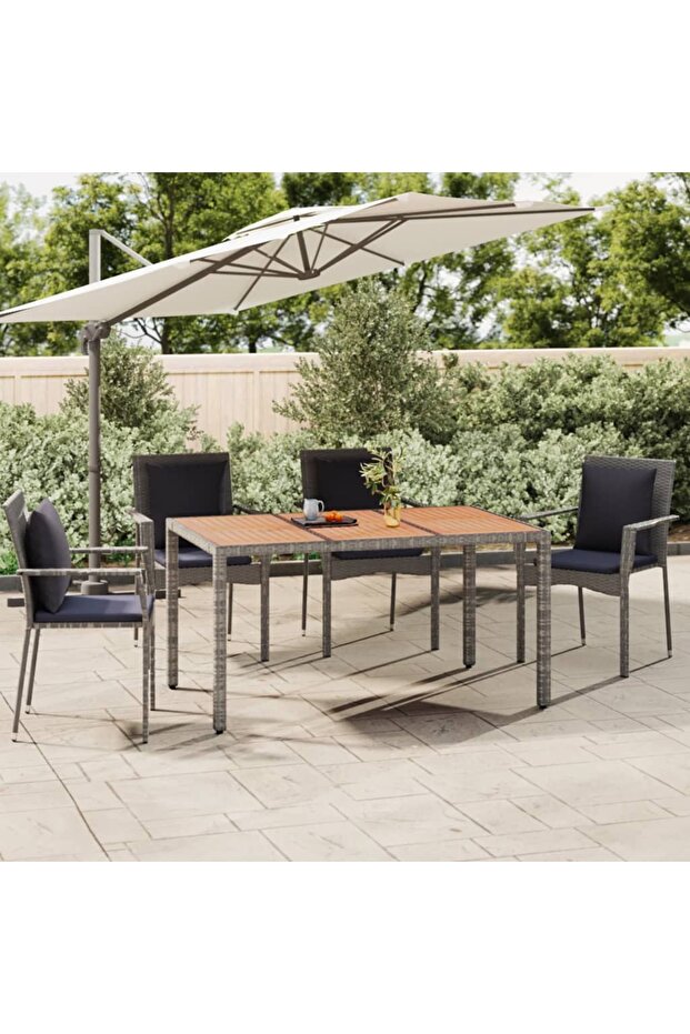 Garden Table with Wooden Top Grey Poly Rattan&Solid Wood Acacia
