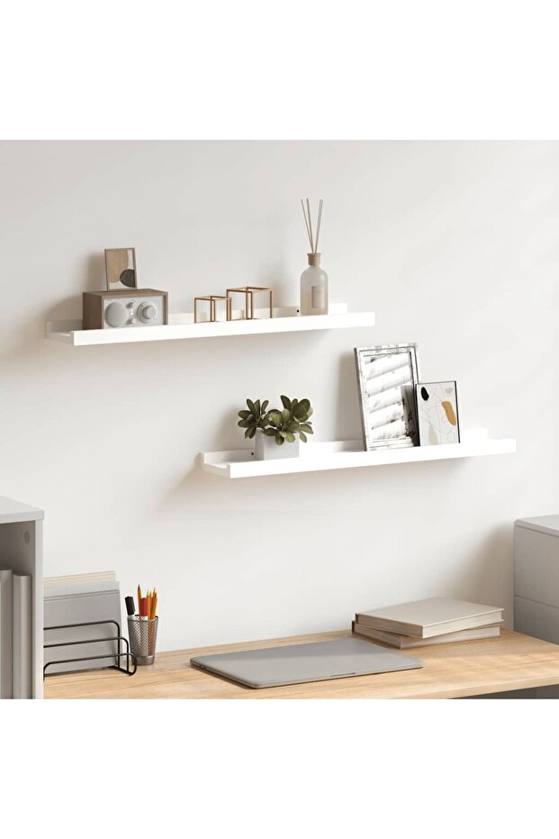 Picture Frame Ledge Shelves 2 pcs White 60x9x3 cm MDF