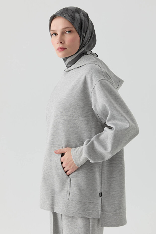 Kanguru Cepli Örme Sweat - Gri - 4