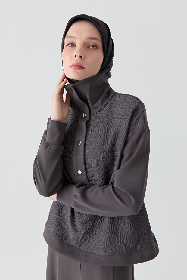 Kapitone Kombinli Örme Swaetshirt - Antrasit - 4