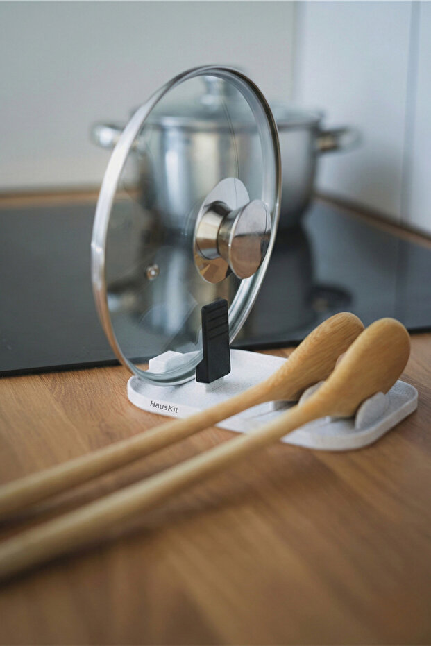 Pot Lid and Spoon Holder – Countertop Kitchen Organizer with Drip Channel