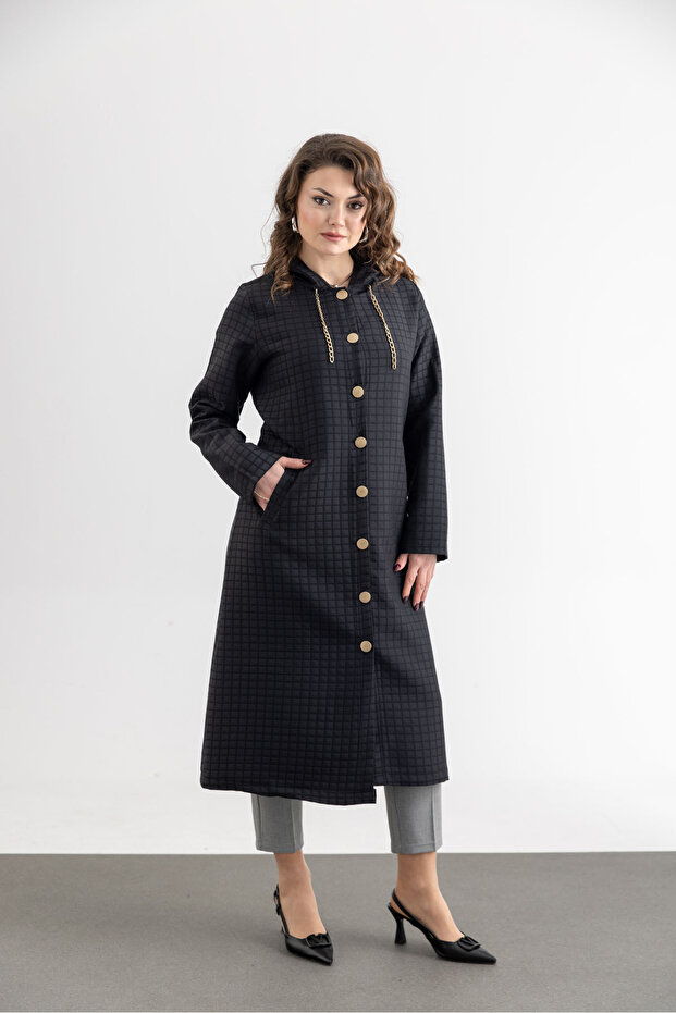 Women's Hooded Buttoned Quilted Jacket